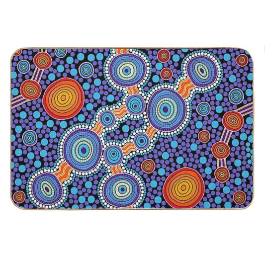 Authentic Aboriginal Art - The Journey Blue Bath Mat