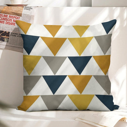 Arrows Light Mustard Yellow, Dark Mustard Yellow, Dark Blue, Grey, And White Geometric Pattern Linen Throw Pillow Cover