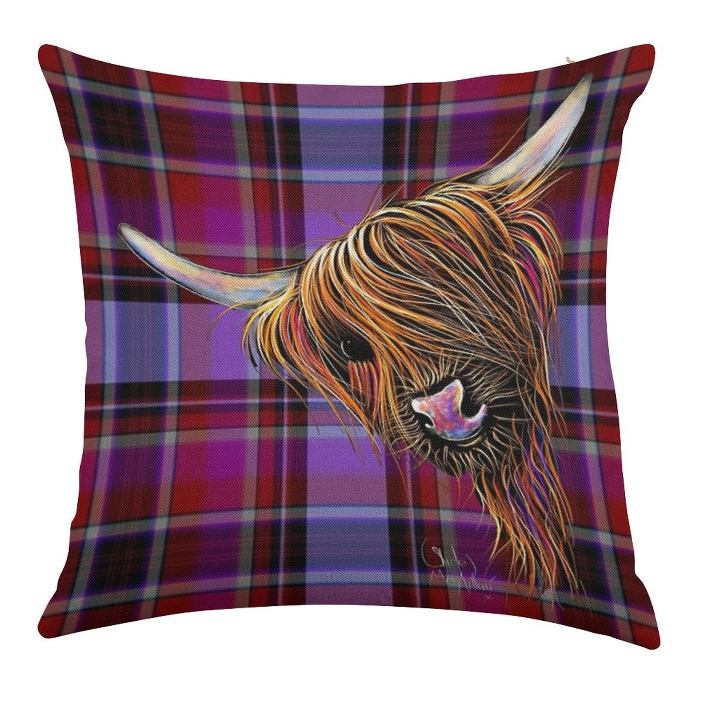 SCoTTiSH HiGHLaND CoW ' TaRTaN NooDLeS P ' by SHiRLeY MacARTHuR Linen Throw Pillow Cover