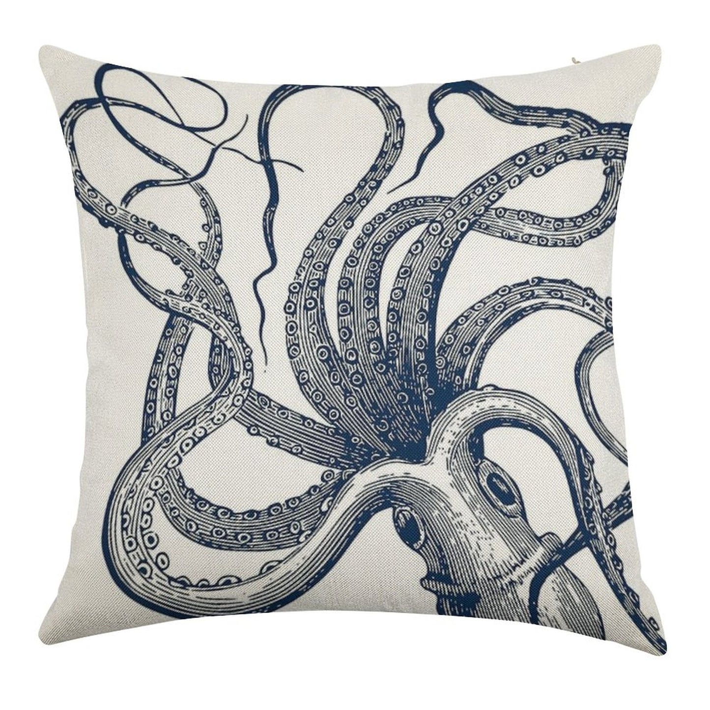 Navy Octopus Linen Throw Pillow Cover