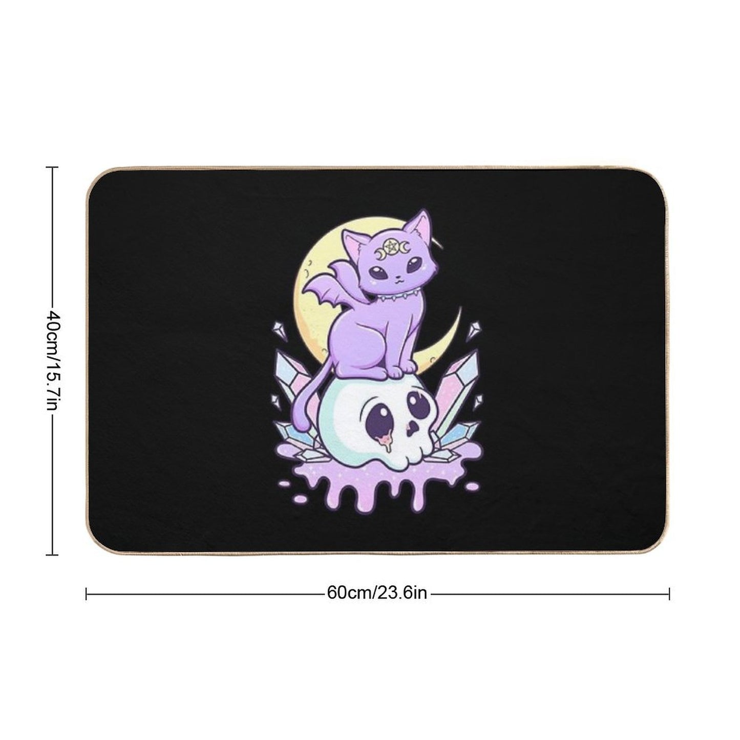 Kawaii Pastel Goth Cute Creepy Occult Cat And Skull Bath Mat