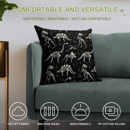 Dinosaur Fossils in Black Soft Shrink-Resistant Throw Pillow