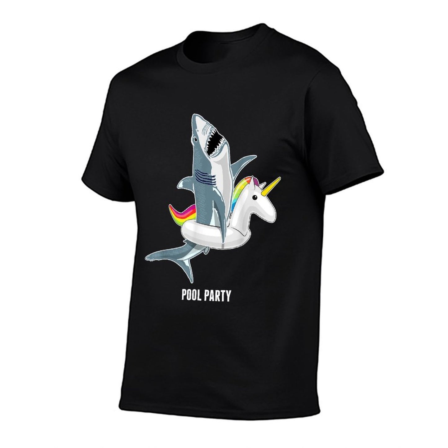 Pool Party Unicorn Float Funny Shark Lover Gift Kids  Ribbed Collar T-Shirt