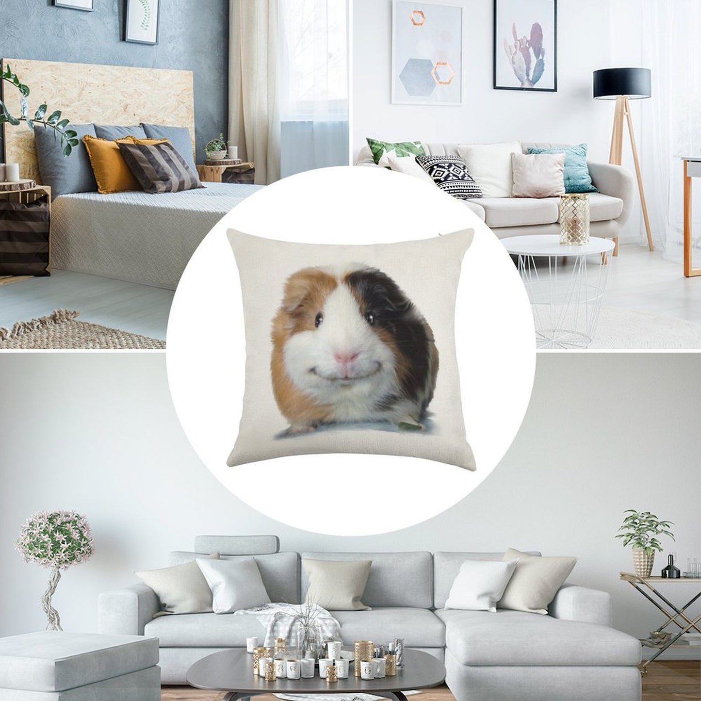 Keep Smiling with Angeelo The Guinea Pig! Linen Throw Pillow Cover