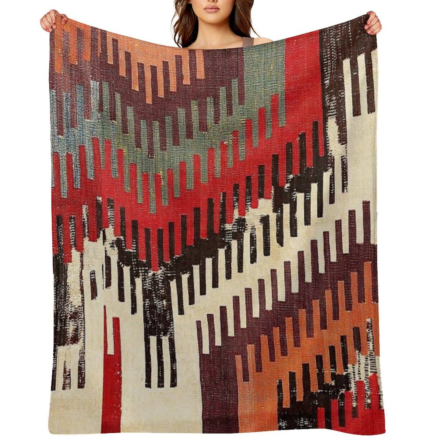 Afyon Central Anatolian Kilim Fragment Print Throw Blanket