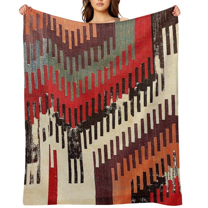 Afyon Central Anatolian Kilim Fragment Print Throw Blanket