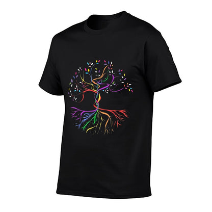 Tree Life Rainbow LGBT Cool Gay Pride Ally  Ribbed Collar T-Shirt