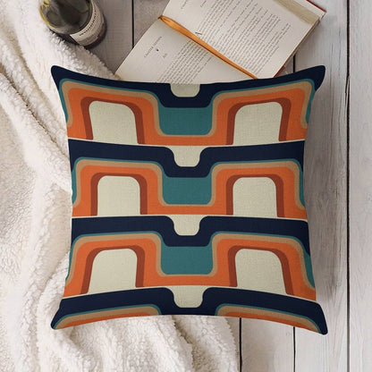 Mid-Century Modern Meets 1970s Orange & Blue Linen Throw Pillow Cover