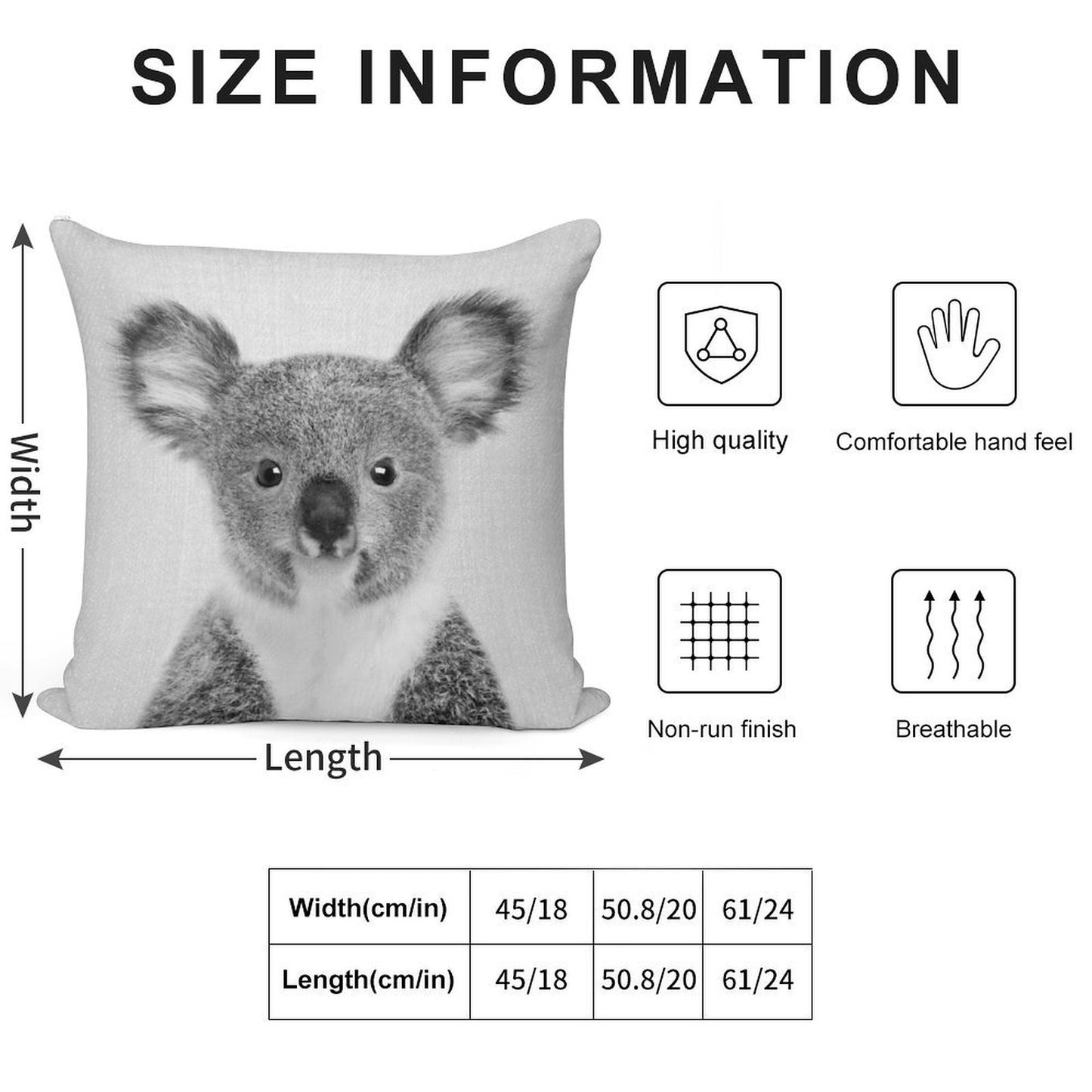 Baby Koala - Black & White Soft Gift Ready Throw Pillow