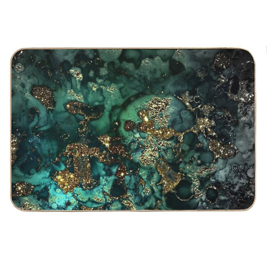Gold Indigo Faux Malachite Marble Bath Mat
