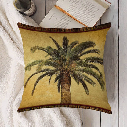 Tropical Retro Palm Tree Vintage Hawaiian Palms Linen Throw Pillow Cover
