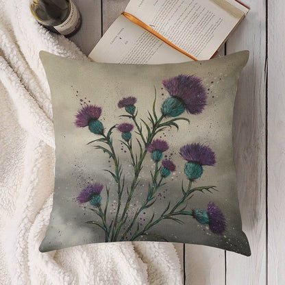 Scottish Traditional Purple Thistle Linen Throw Pillow Cover