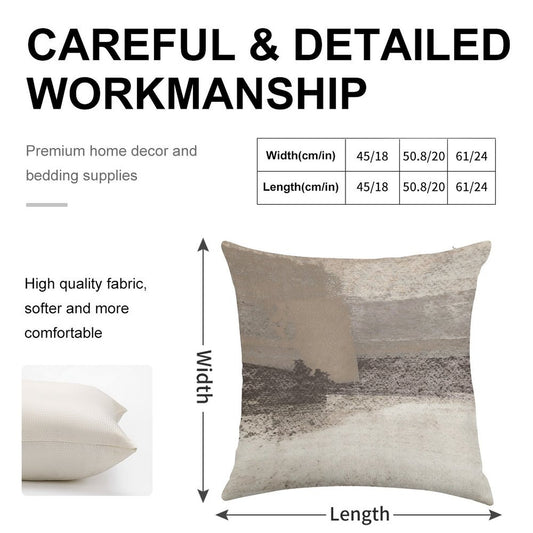 Taupe And Charcoal Grey Horizontal Modern Abstract Painting Linen Throw Pillow Cover