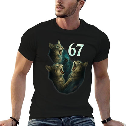 67 Meme Cat Howling at 67 Funny 6 7  Durable T-Shirt