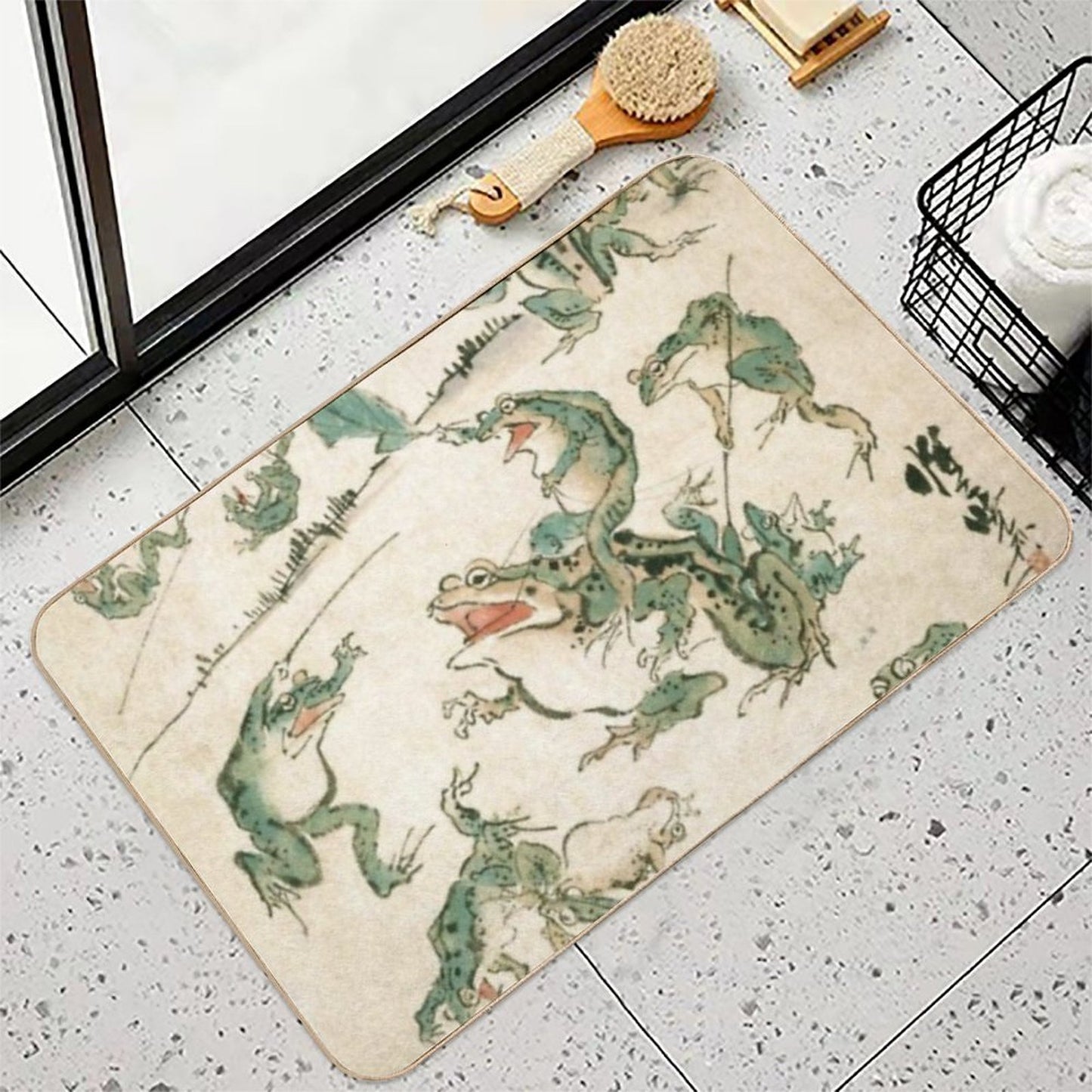 Battle Of The Frogs - Kawanabe Kyosai Durable Bath Mat
