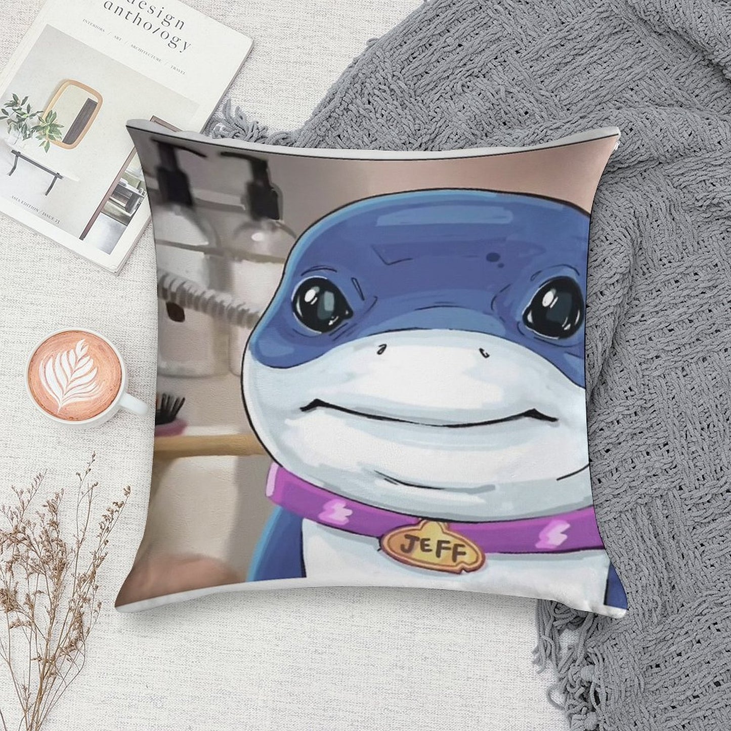 Jeff The Land Shark Soft Durable Construction Throw Pillow