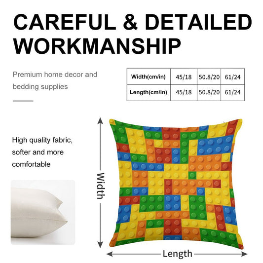 Building Blocks Construction Brick Linen Throw Pillow Cover