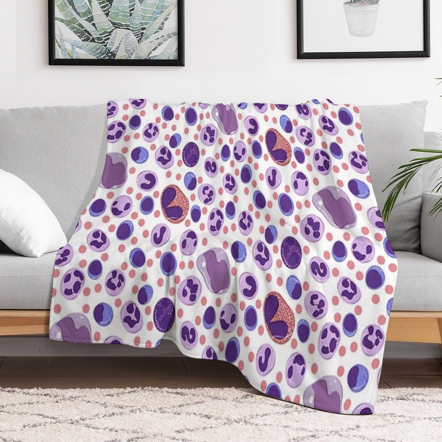 Large White Blood Cell Pattern Throw Blanket