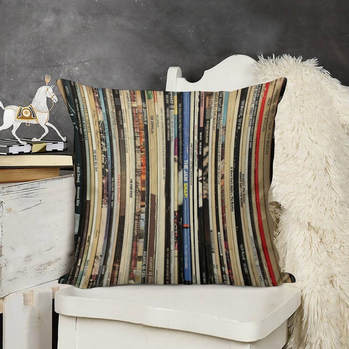 Classic Rock Vinyl Records Linen Throw Pillow Cover