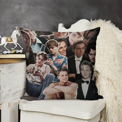 Leonardo Dicaprio Collage Linen Throw Pillow Cover