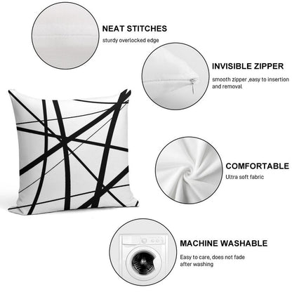Black And White Geometric Lines Soft Shrink-Resistant Throw Pillow