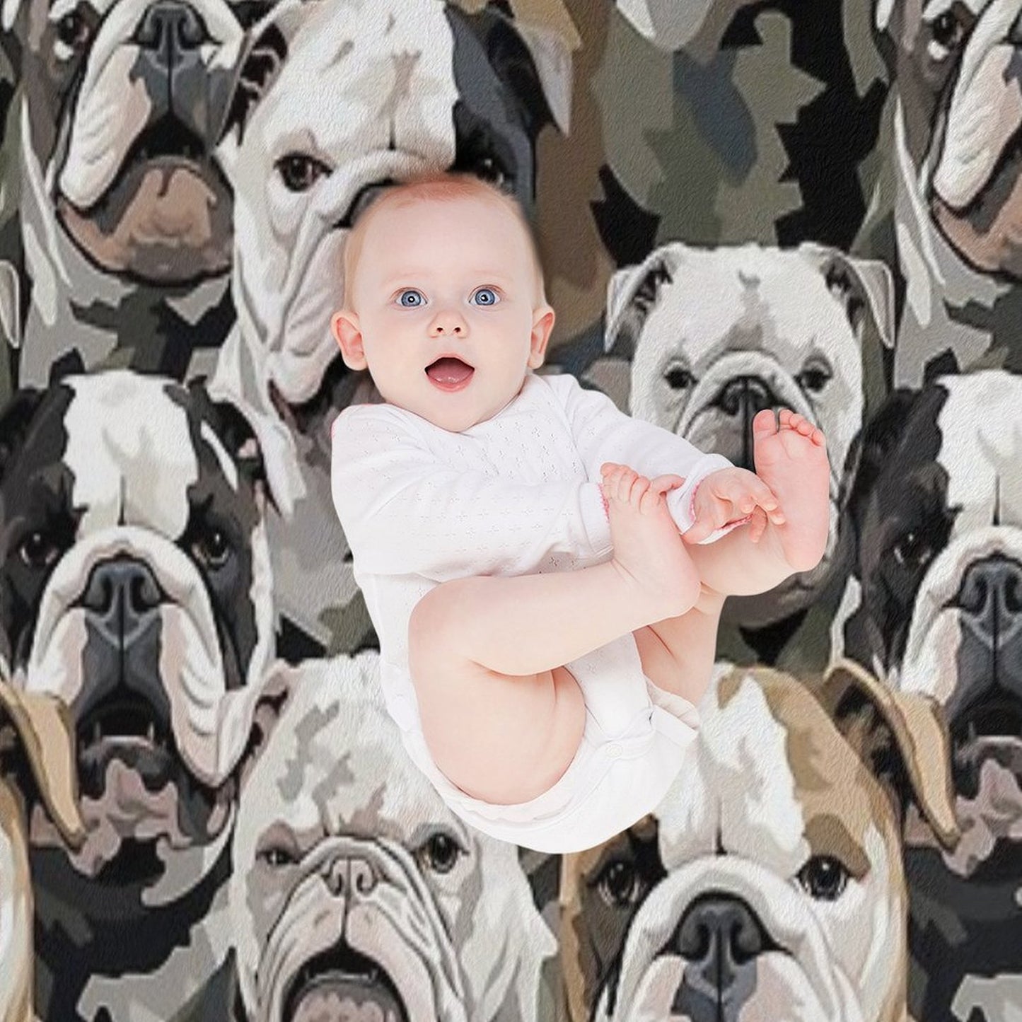 Bulldog in Camouflage Pattern Throw Blanket