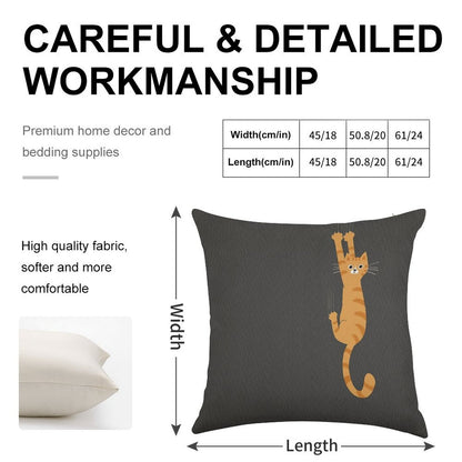 Orange Tabby Cat Hanging On  Funny Striped Cat Linen Throw Pillow Cover