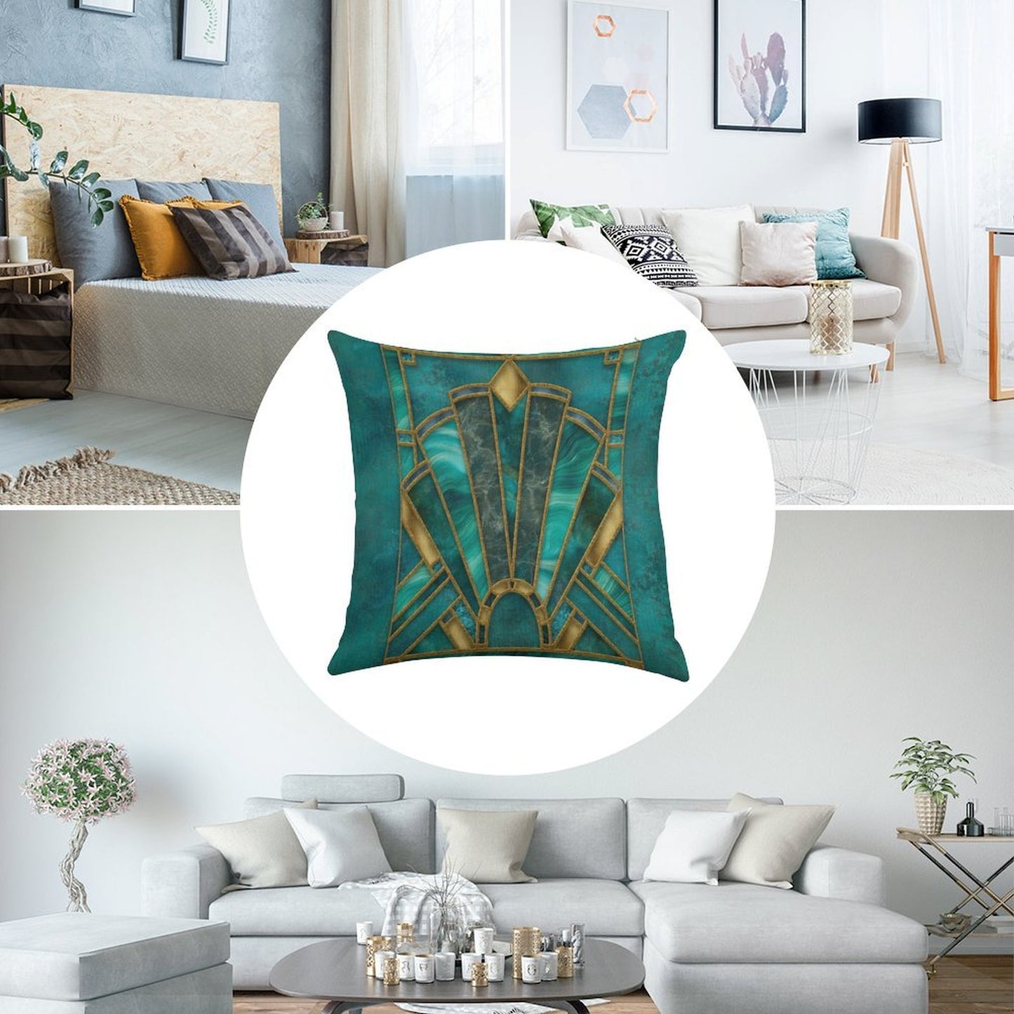 Elegant Stained Glass Art Deco Window With Marble And Gemstone Linen Throw Pillow Cover