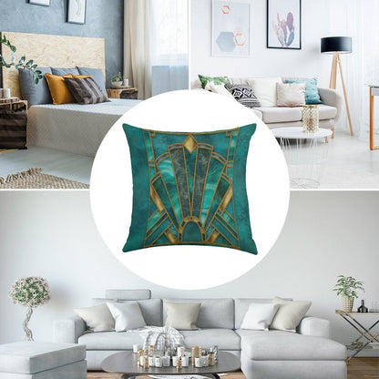 Elegant Stained Glass Art Deco Window With Marble And Gemstone Linen Throw Pillow Cover