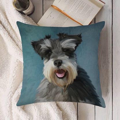 Miniature Schnauzer Dog Water Color Art Painting Linen Throw Pillow Cover