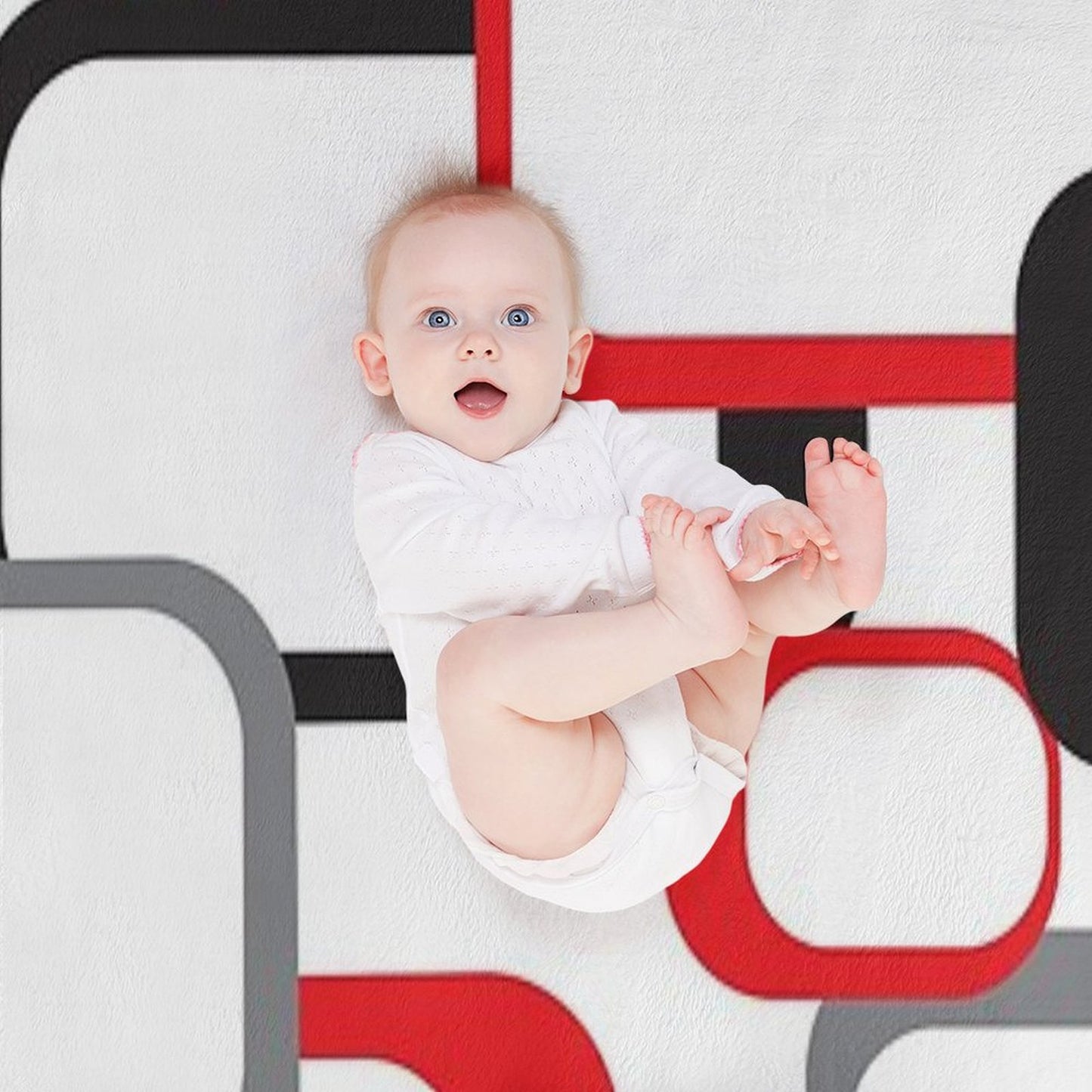 Retro Square Pattern Black Red Gray White Throw Blanket