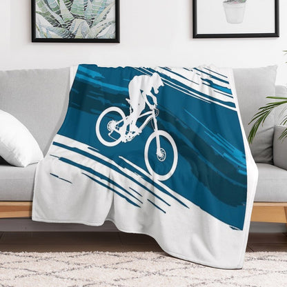 Silhouette of A Cyclist Riding A Mountain Bike Throw Blanket