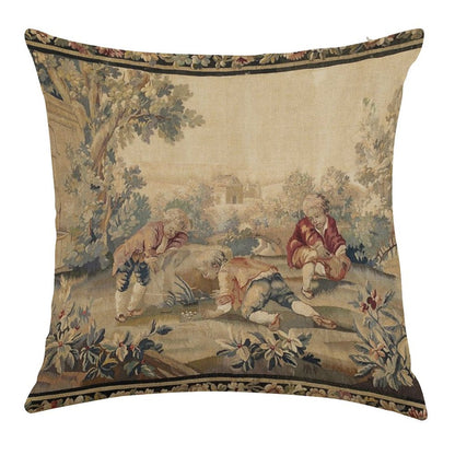 Aubusson  Antique French Tapestry Print Linen Throw Pillow Cover