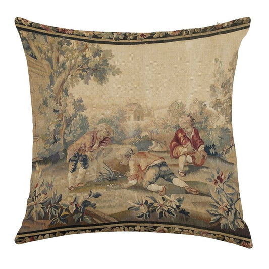 Aubusson  Antique French Tapestry Print Linen Throw Pillow Cover
