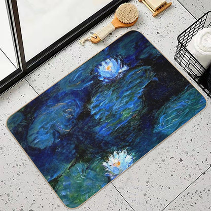 Water Lilies Monet Deep Blue Bath Mat