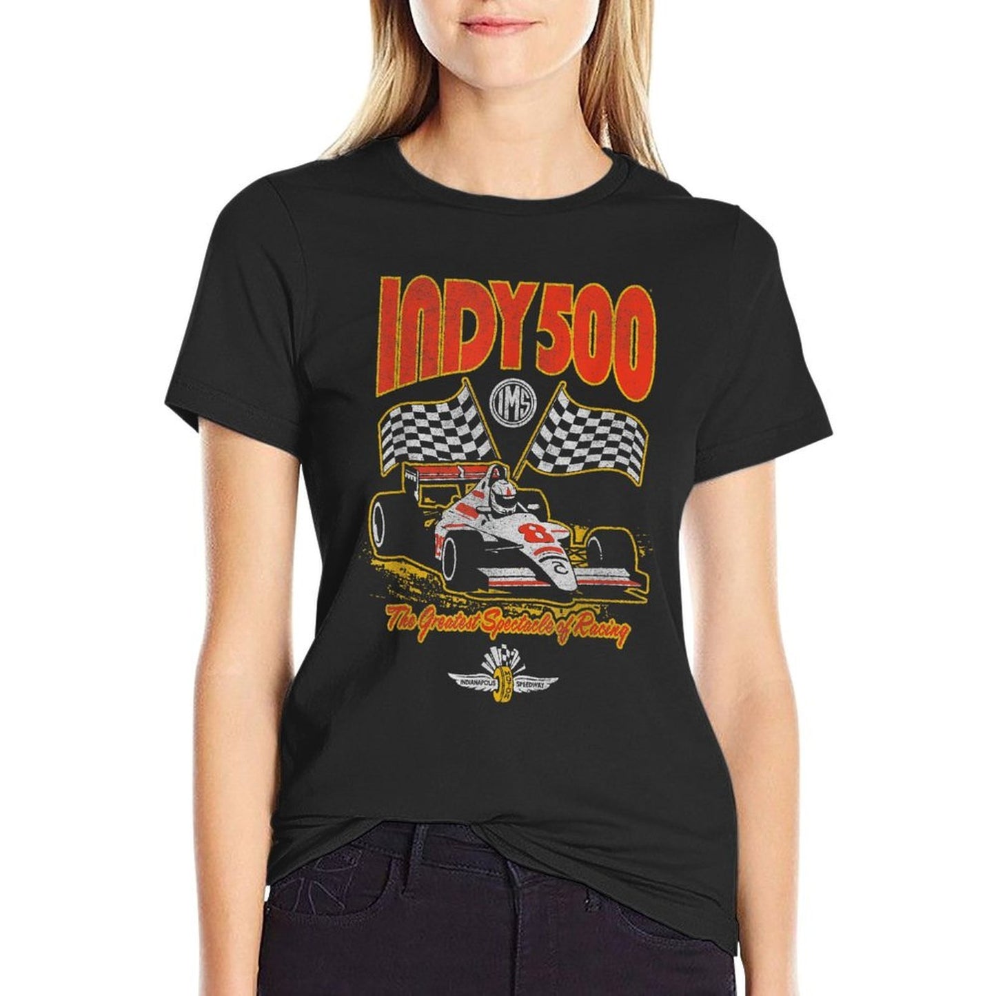 Indy 500 The Greatest Spectacle In Racing Distressed Style  Tagless Design T-Shirt