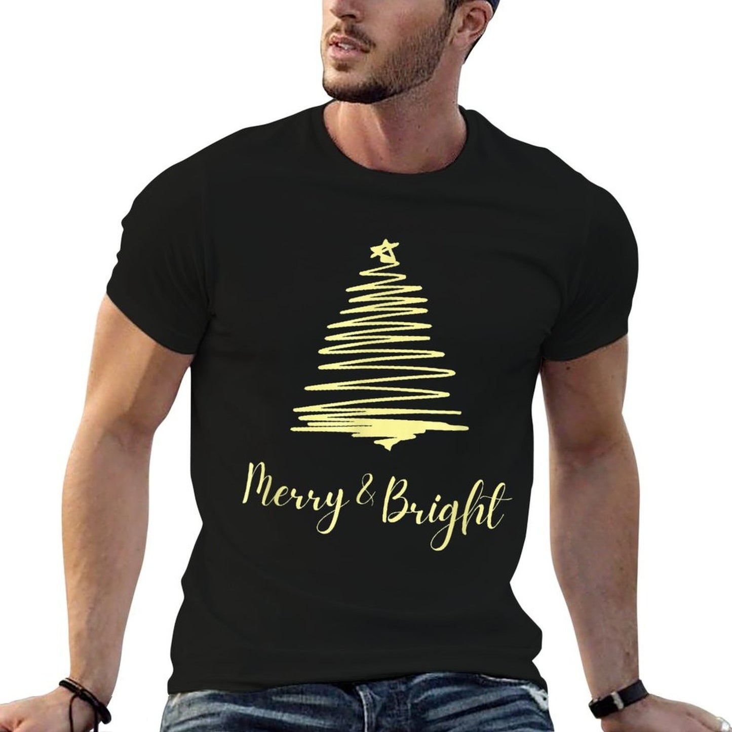 Merry  Bright Christmas Holiday Gold Merry Christmas Tree  Moisture-wicking T-Shirt