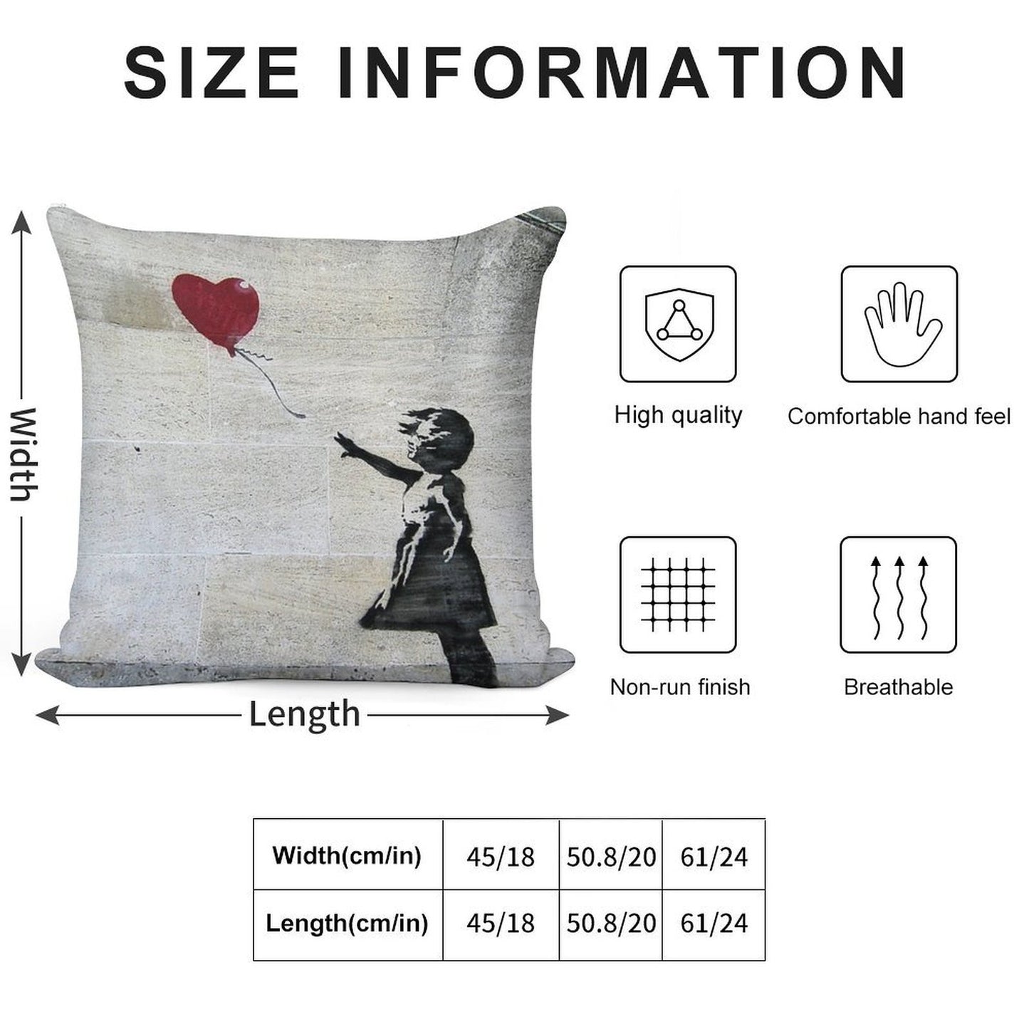 Banksy's Girl with A Red Balloon Soft Washable Throw Pillow