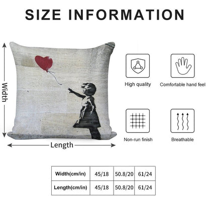 Banksy's Girl with A Red Balloon Soft Washable Throw Pillow