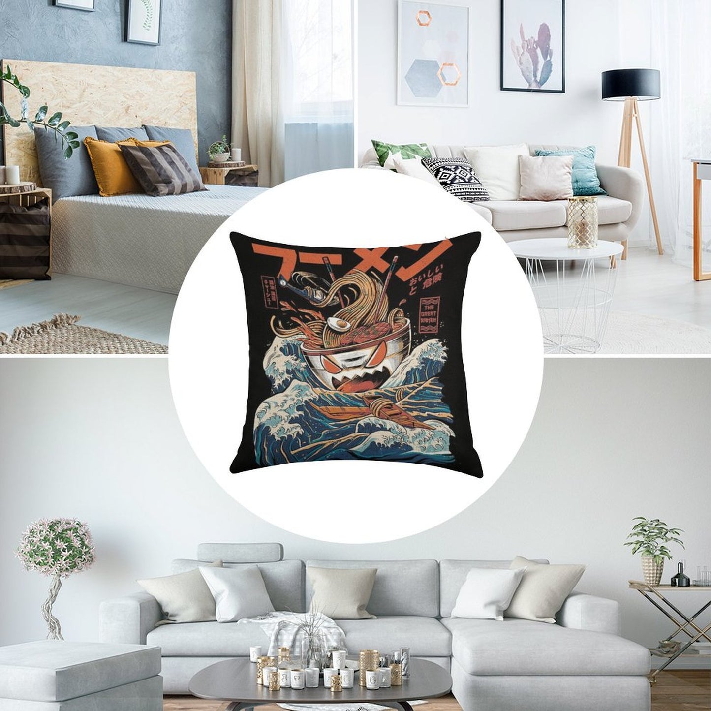 The Black Great Ramen Linen Throw Pillow Cover