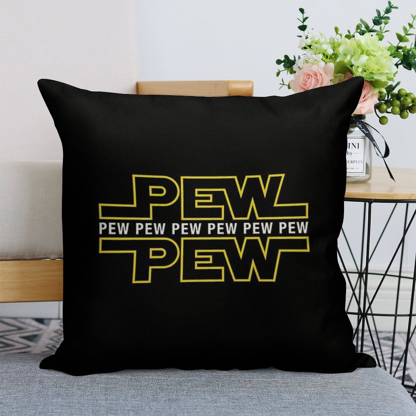 Pew Pew Pew Linen Throw Pillow Cover