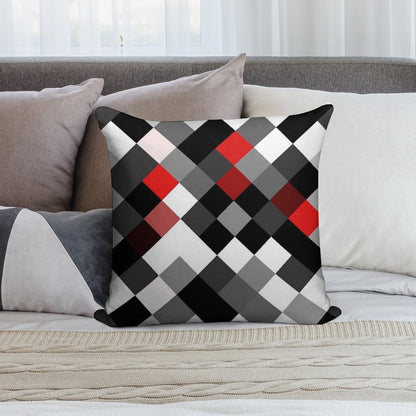 Bold Block Black White Red Diagonal Pattern Soft High-Density Material Throw Pillow