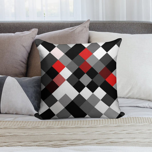 Bold Block Black White Red Diagonal Pattern Soft High-Density Material Throw Pillow