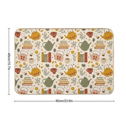 Flowery Books And Tea Bath Mat
