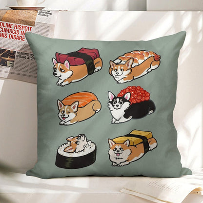 Sushi Corgi Linen Throw Pillow Cover