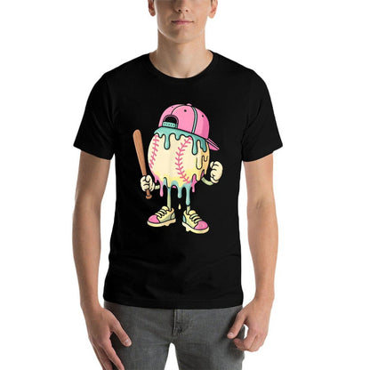 Ice Cream Drip Baseball Spots Baseball Drip For Girls  Cotton T-Shirt