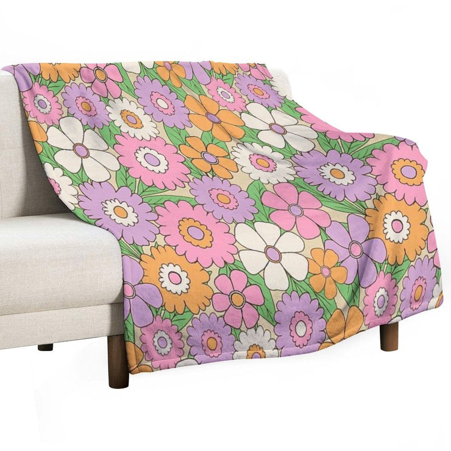 Groovy Retro Flower Power Pattern in Lilac, Pink And Orange Throw Blanket