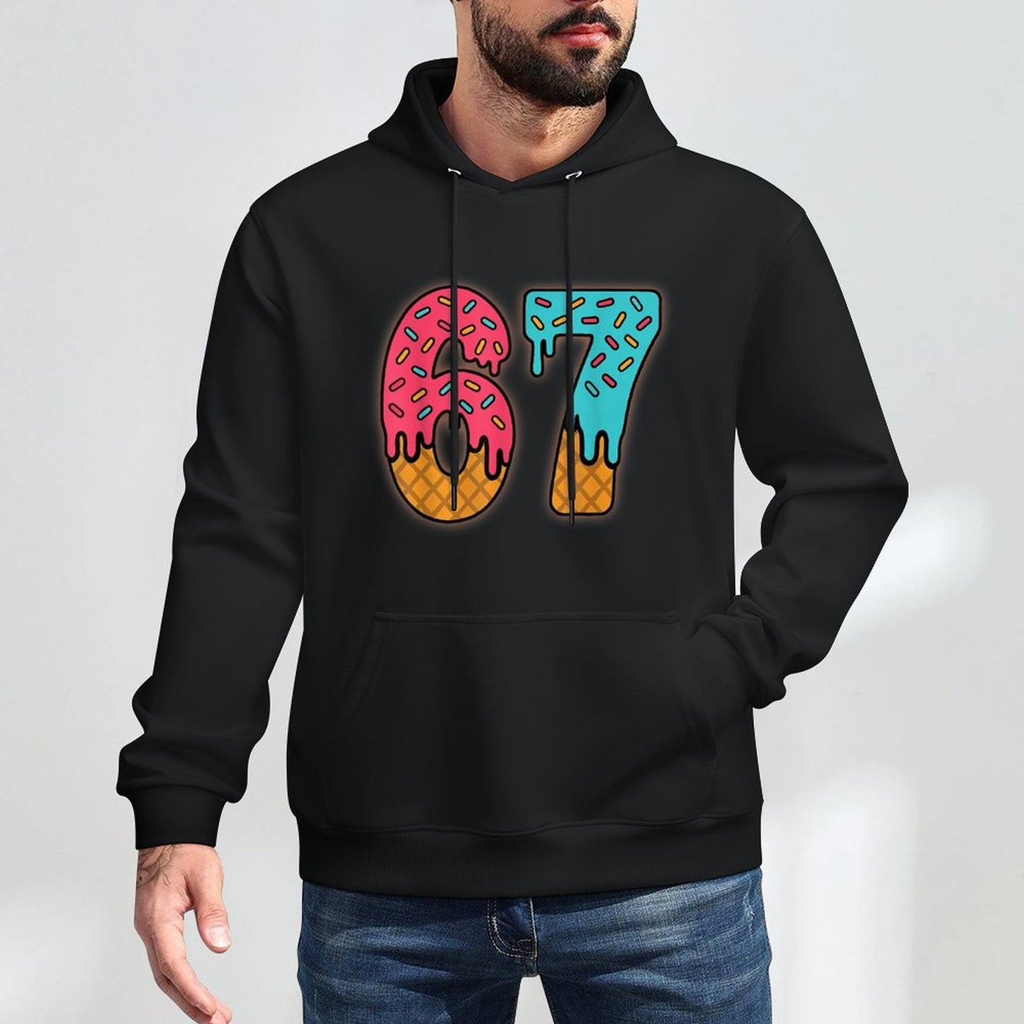 Six Seven Funny Ice Cream Drip Sports Cool Meme 67 Number Layering Staple Hoodie