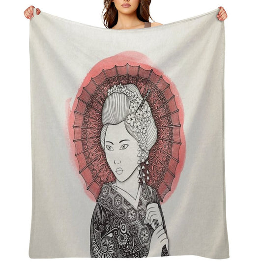 Japanese Flag And Geisha Throw Blanket