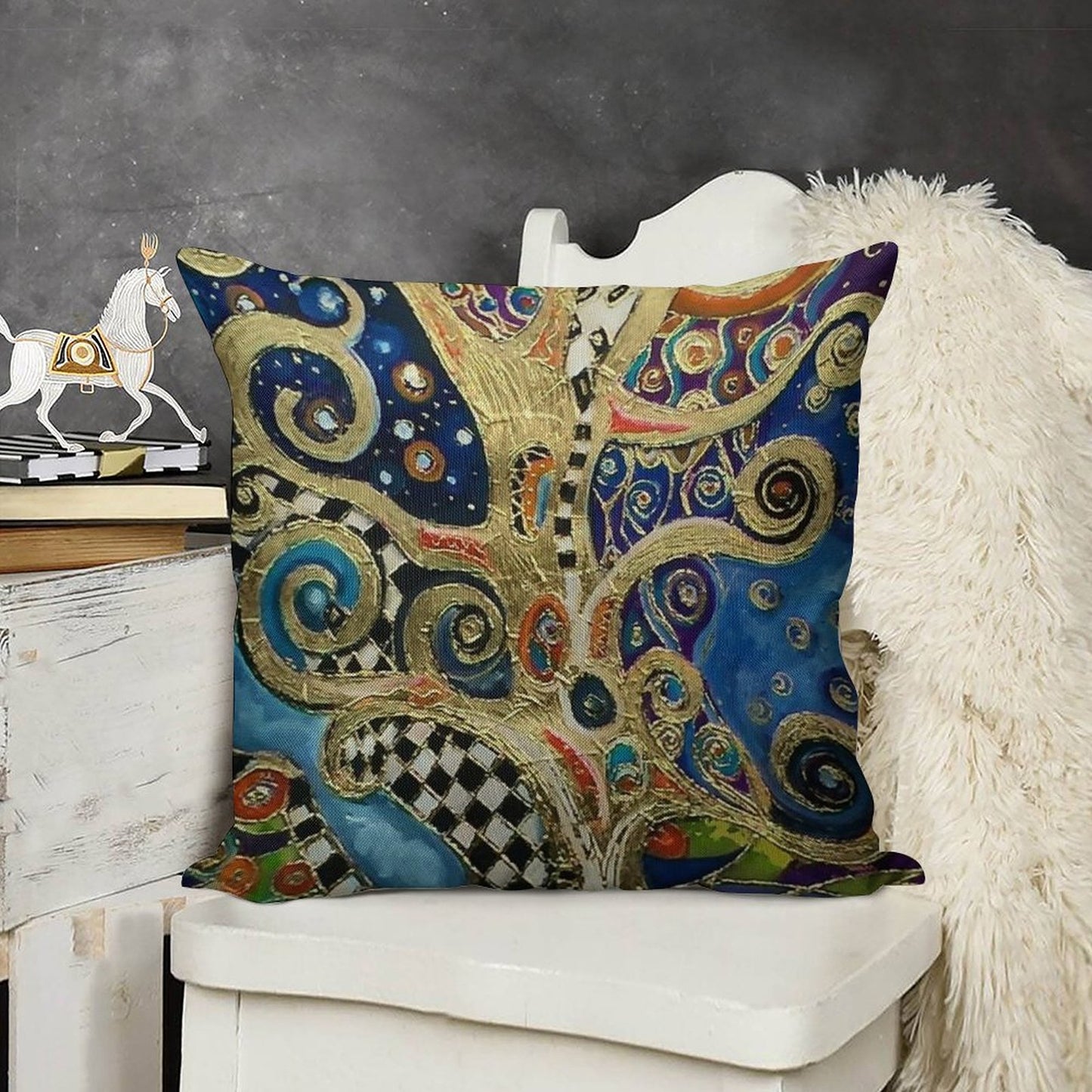 The Changing Seasons of Klimt Linen Throw Pillow Cover